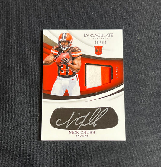 2018 Panini Immaculate Nick Chubb RPA Rookie Patch Eye Black Auto /94 EB-NC