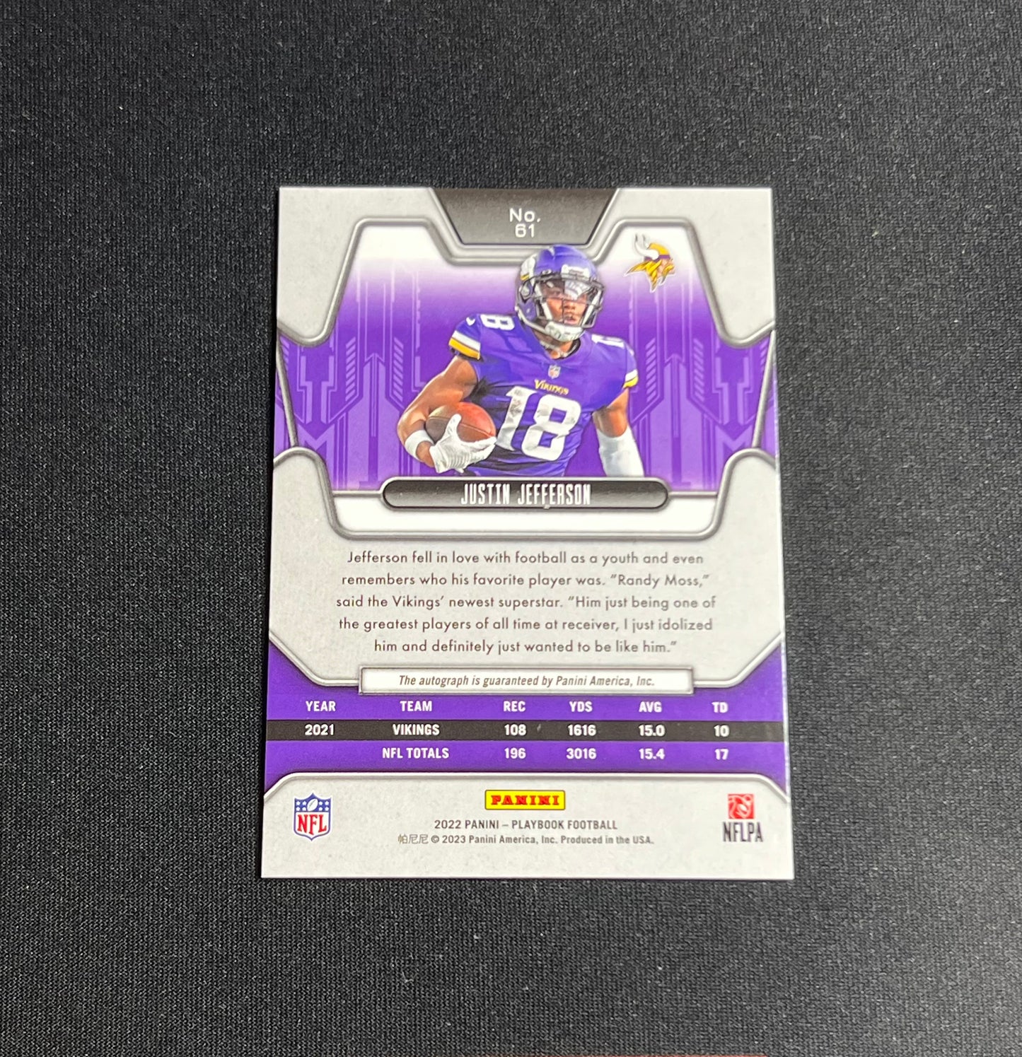 2022 Playbook Justin Jefferson Auto /25 61 Vikings