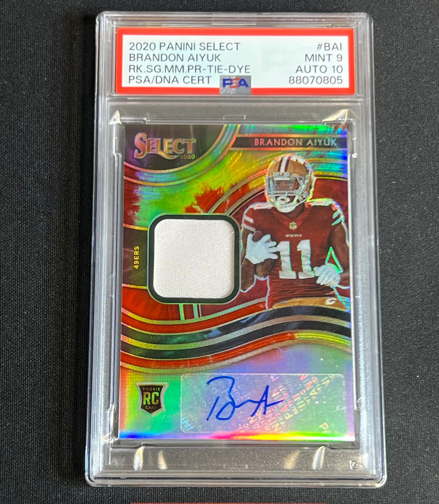 2020 Panini Select Brandon Aiyuk RPA Tie Die Rookie Patch Auto /25 PSA 9 Auto 10 #RSM-BAI 49ers