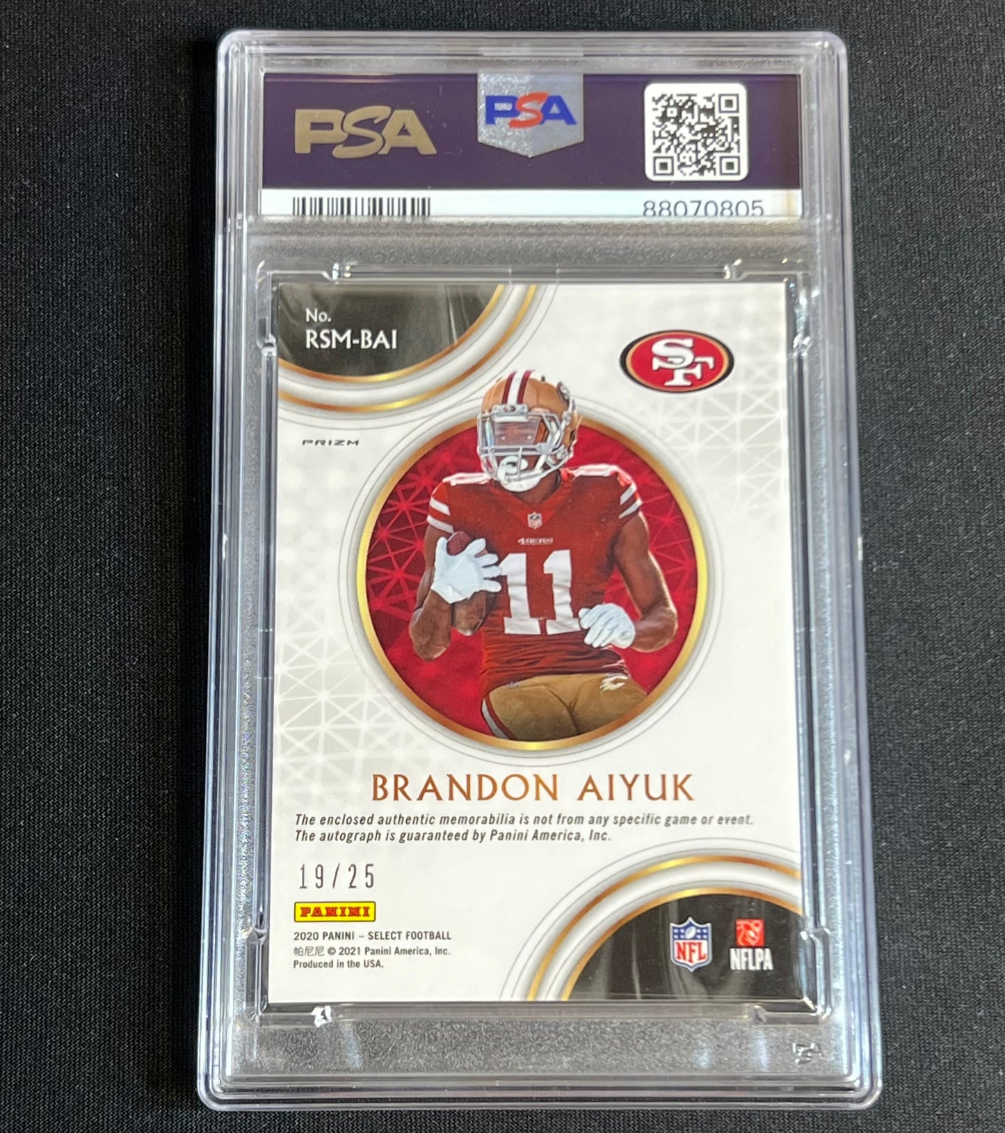 2020 Panini Select Brandon Aiyuk RPA Tie Die Rookie Patch Auto /25 PSA 9 Auto 10 #RSM-BAI 49ers