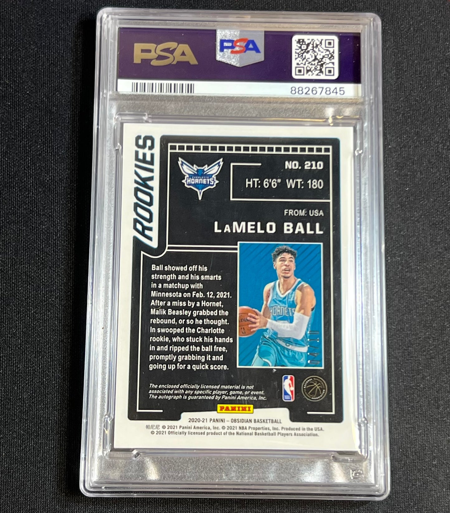 2020 Obsidian LaMelo Ball RPA Yellow Rookie Patch Auto /10 PSA 9 Auto 10 #210 Hornets