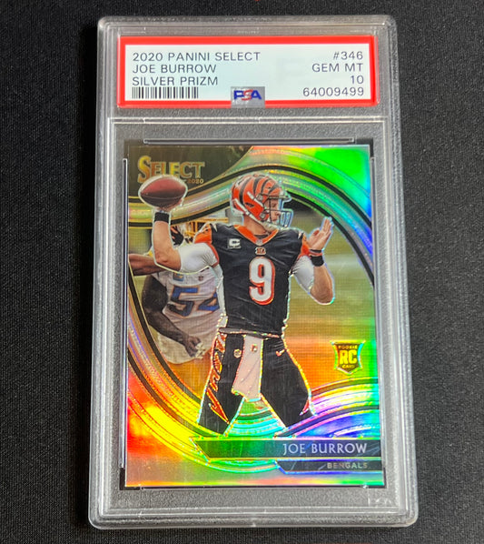 2020 Panini Select Joe Burrow Rookie Silver Prizm Field Level PSA 10 #346 Bengals