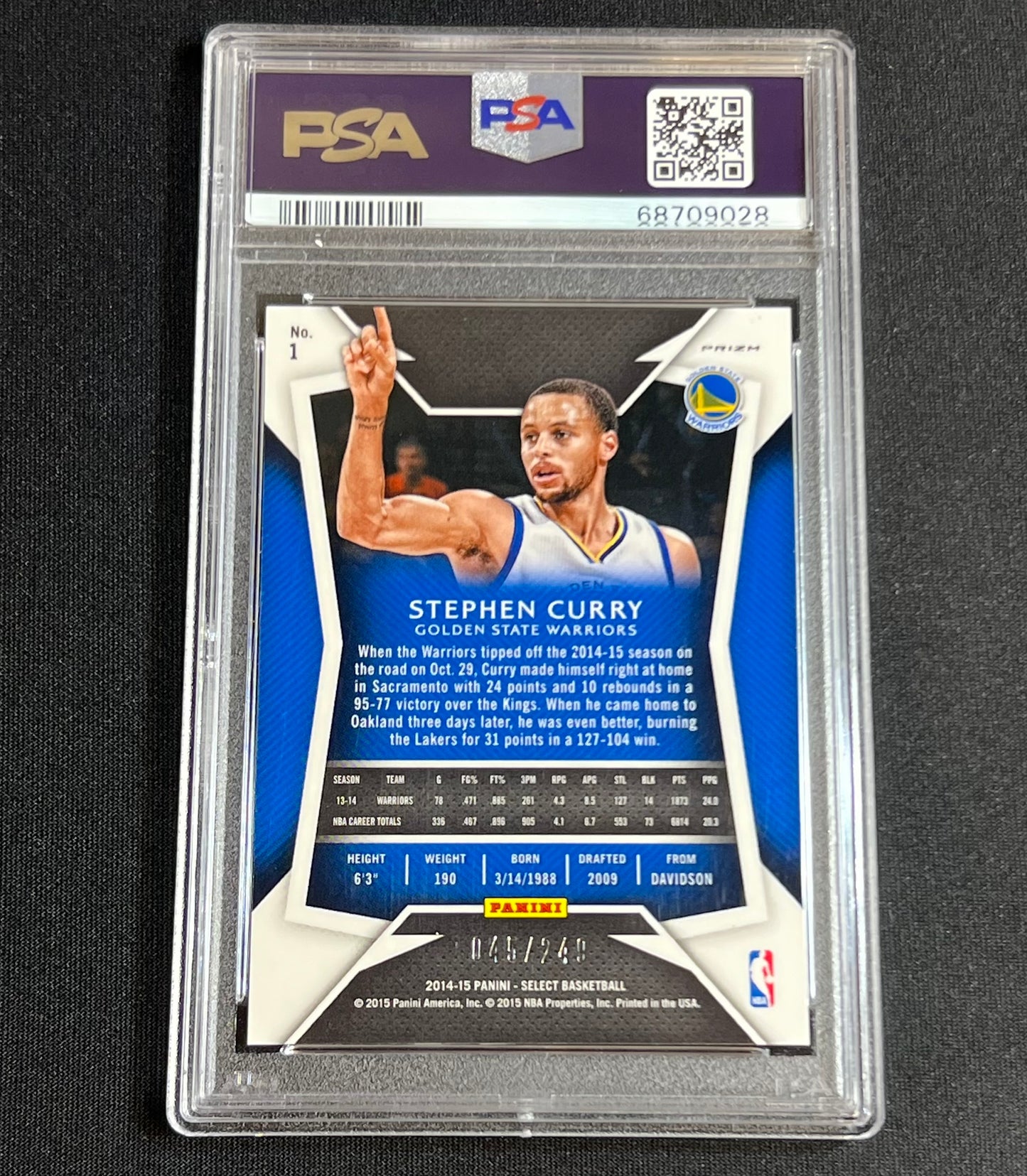 2014 Panini Select Stephen Curry Blue Prizm /249 PSA 10 #1 Warriors