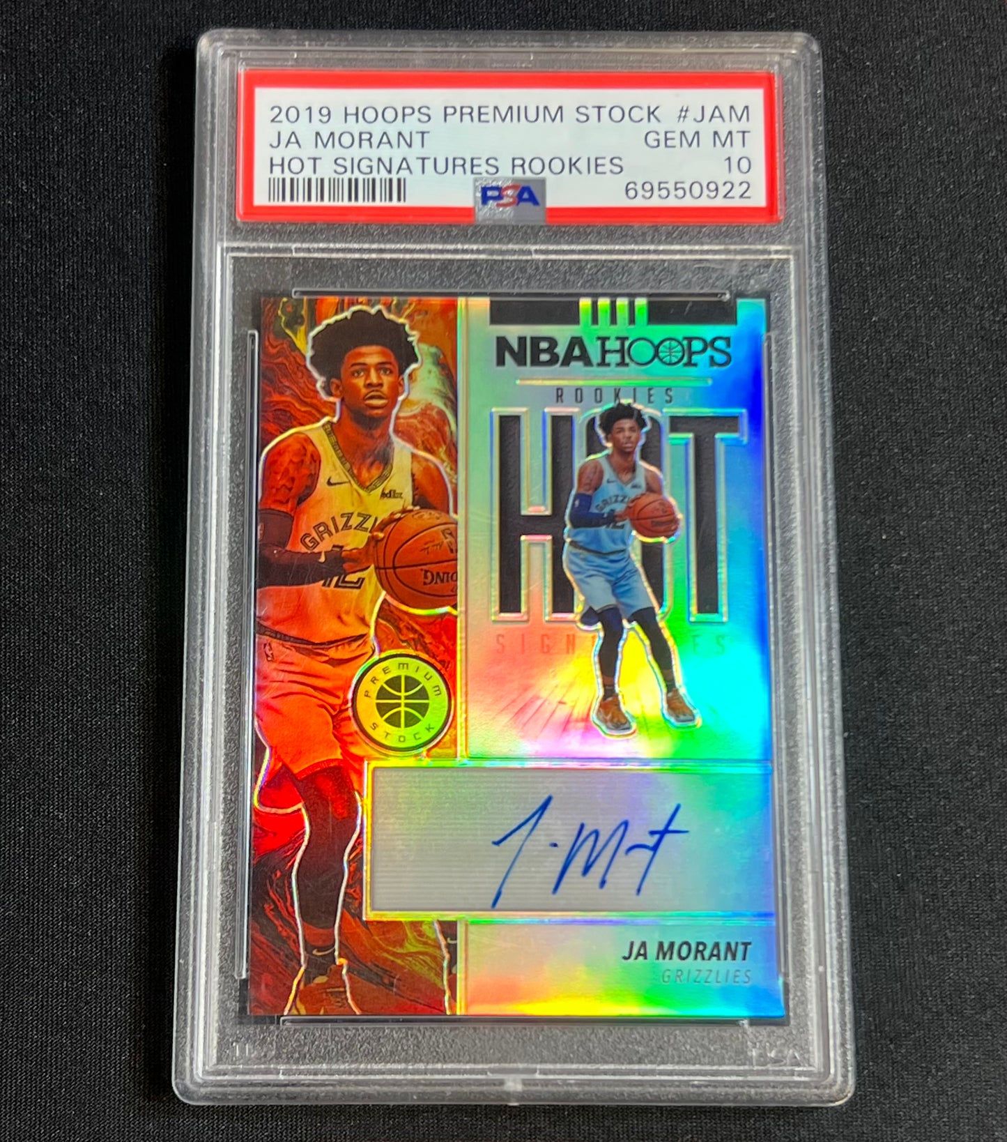 2019-20 Hoops Premium Stock Ja Morant Hot Signatures Rookies On Card Auto PSA 10 #HS-JAM Grizzlies