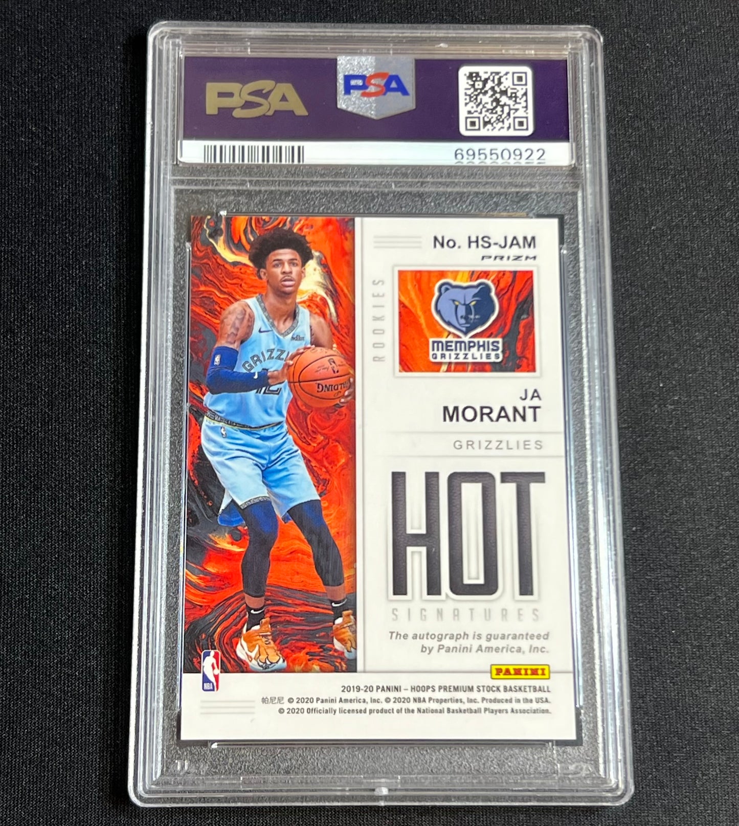 2019-20 Hoops Premium Stock Ja Morant Hot Signatures Rookies On Card Auto PSA 10 #HS-JAM Grizzlies