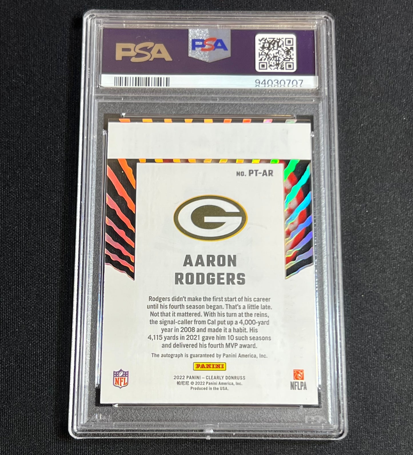 2023 Donruss Aaron Rodgers 1999 Passing The Torch On Card Auto /25 PSA 9 #PT-AR