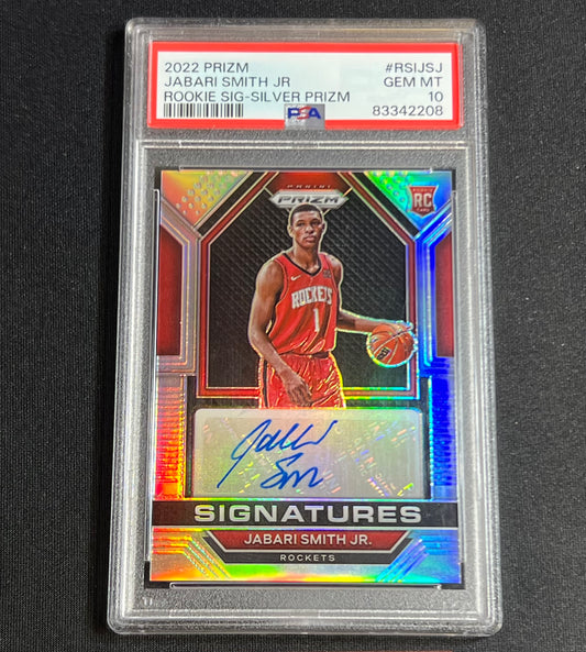 2022-23 Panini Prizm Jabari Smith Silver Rookie Signatures Auto PSA 10 RSI-JSJ Rockets