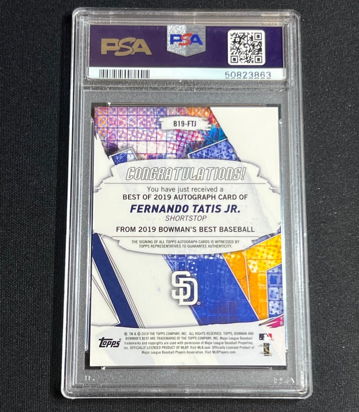 2019 Bowman's Best Fernando Tatis Blue Rookie Auto /150 PSA 9 #B19-FTJ Padres