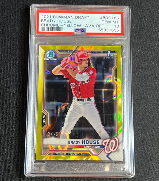 2021 Bowman Draft Chrome Brady House Yellow Lava 1st /75 PSA 10 #BDC-186 Nationals