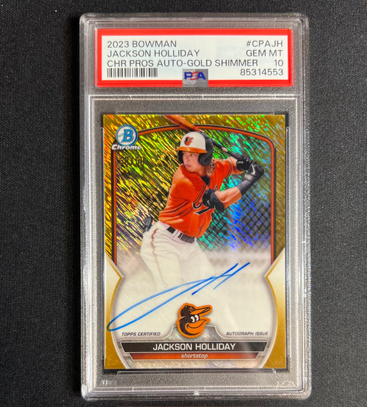 2023 Bowman Chrome Jackson Holliday Gold Shimmer Auto /50 PSA 10 #CPA-JH Orioles