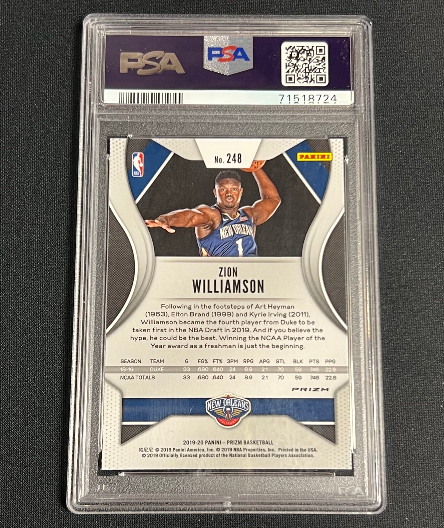 2019-20 Panini Prizm Zion Williamson Fast Break Ball In One Hand SP PSA 10 #248 Pelicans