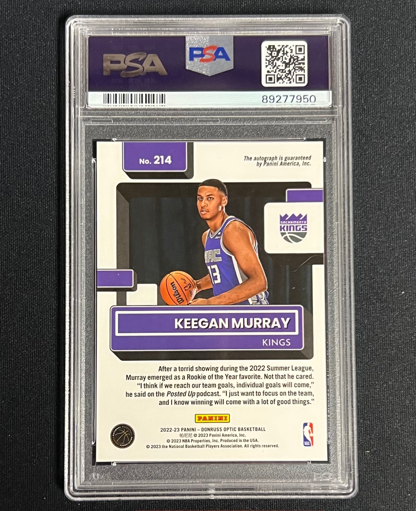 2022-23 Donruss Optic Keegan Murray Auto PSA 10 #214 Kings