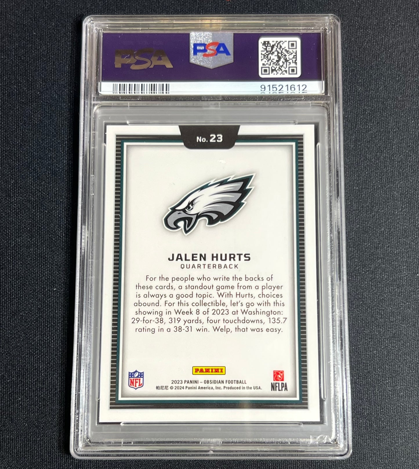 2023 Panini Obsidian Jalen Hurts Black Color Blast SSP PSA 10 #23 Eagles