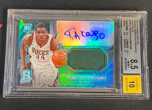 2013-14 Spectra Giannis Antetokounmpo RPA Rookie Patch Auto /99 BGS 8.5 Bucks