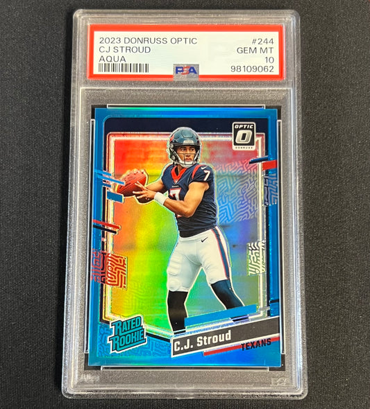 2023 Donruss Optic CJ Stroud Aqua Rated Rookie /299 PSA 10 #244 Texans