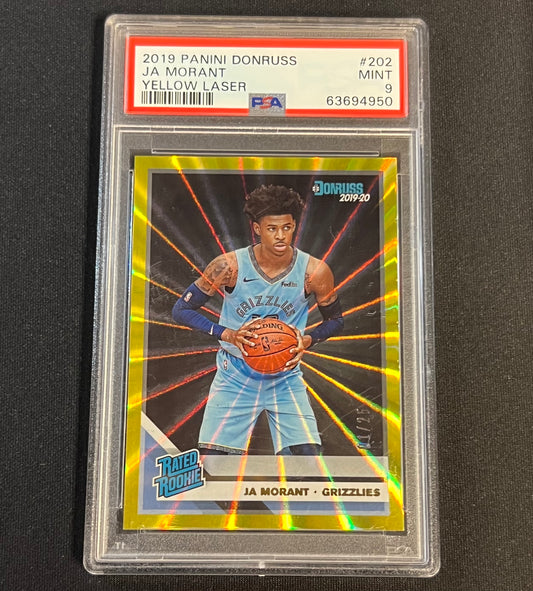 2019 Panini Donruss Ja Morant Rated Rookie Yellow Laser /25 PSA 9 #202 Grizzlies