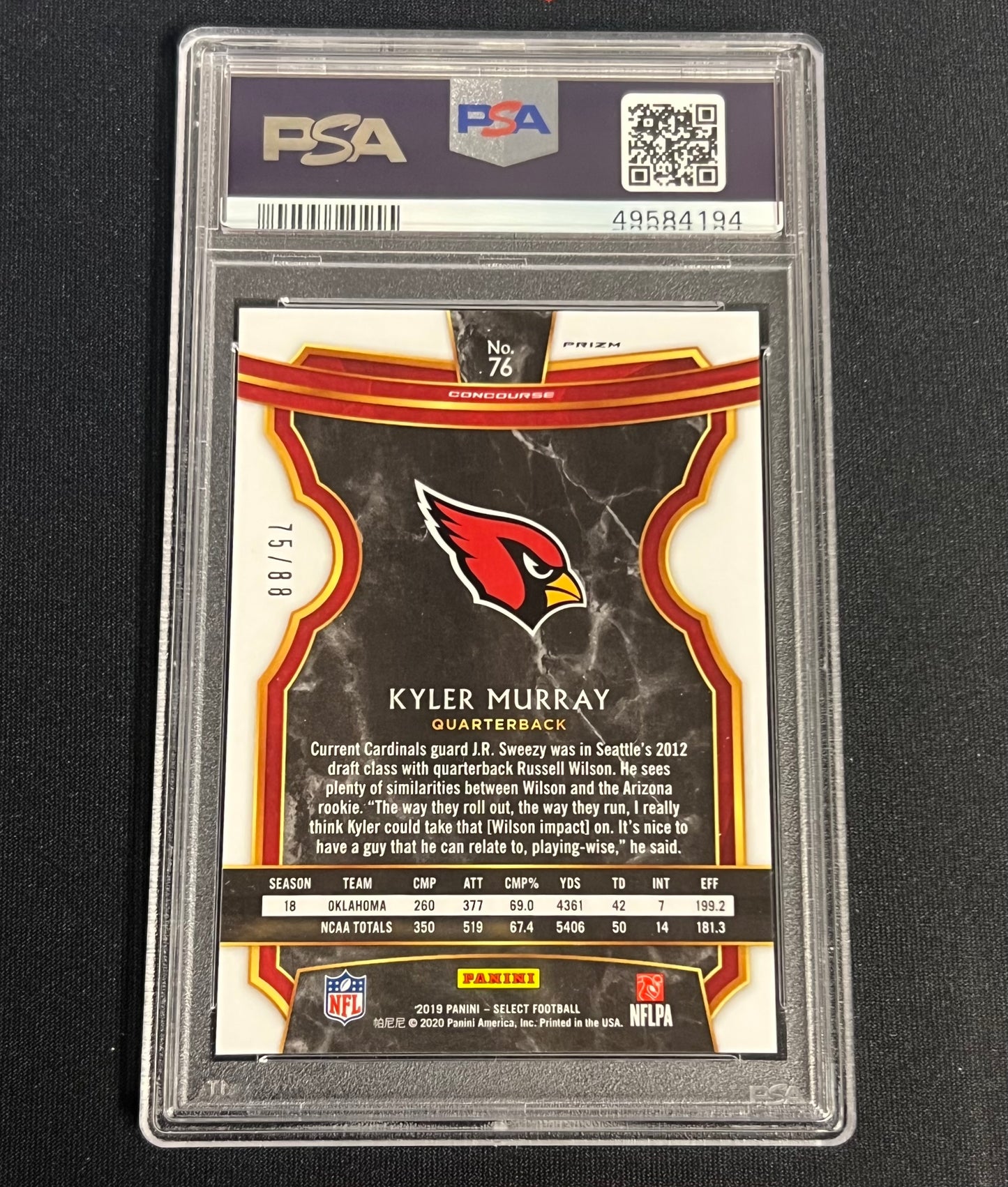 2019 Panini Select Kyler Murray Dragon Scale Prizm Rookie RC /88 PSA 10